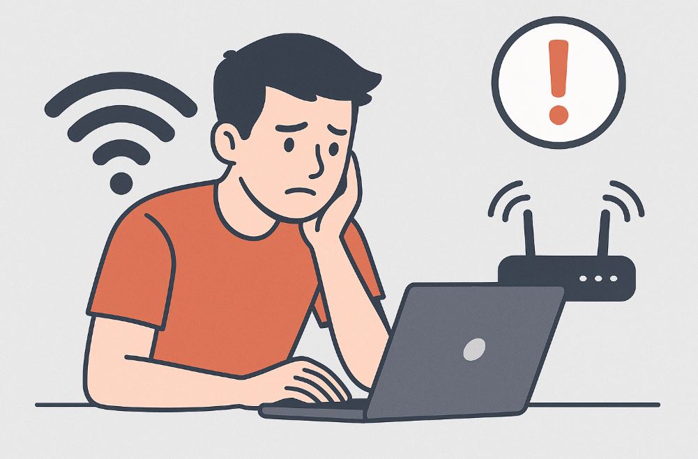 En mand oplever internetproblemer - ingen internetforbindelse